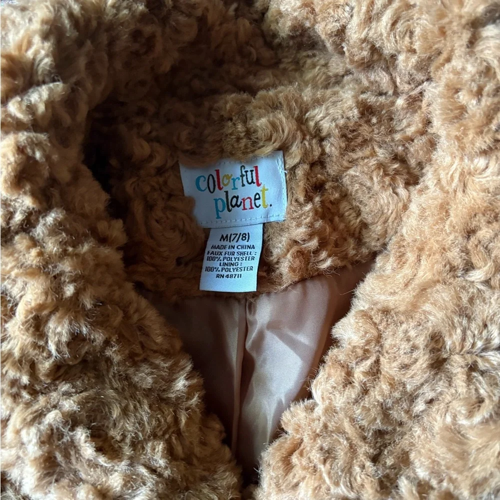 Colorful planet teddy bear fur jacket, girls M (7/8)
